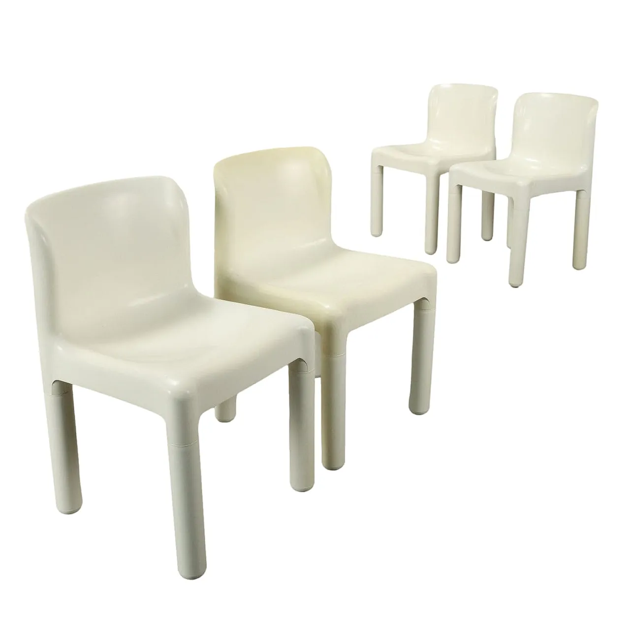 4 Sedie 4875 bianche di Carlo Bartoli per Kartell in pastica, anni '70 1