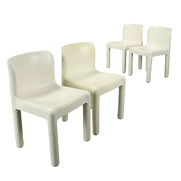 4 Sedie 4875 bianche di Carlo Bartoli per Kartell in pastica, anni '70