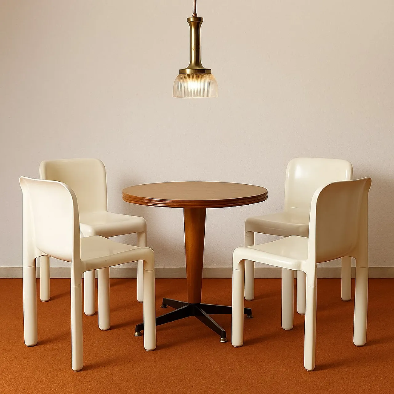 4 Sedie 4875 bianche di Carlo Bartoli per Kartell in pastica, anni '70 2