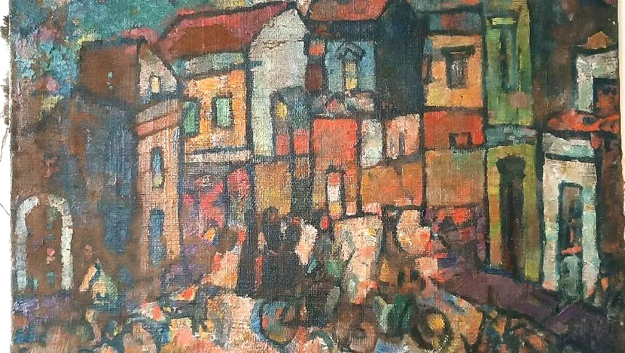 Piazzetta Syracuse by Ferruccio Ferri, oil on canvas, 1940s 5