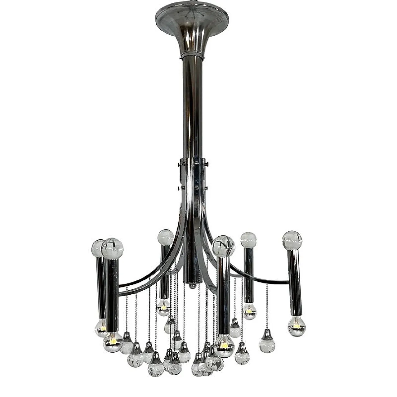 Celestial cascade chrome Chandelier in style of Sciolari, 1970s 1