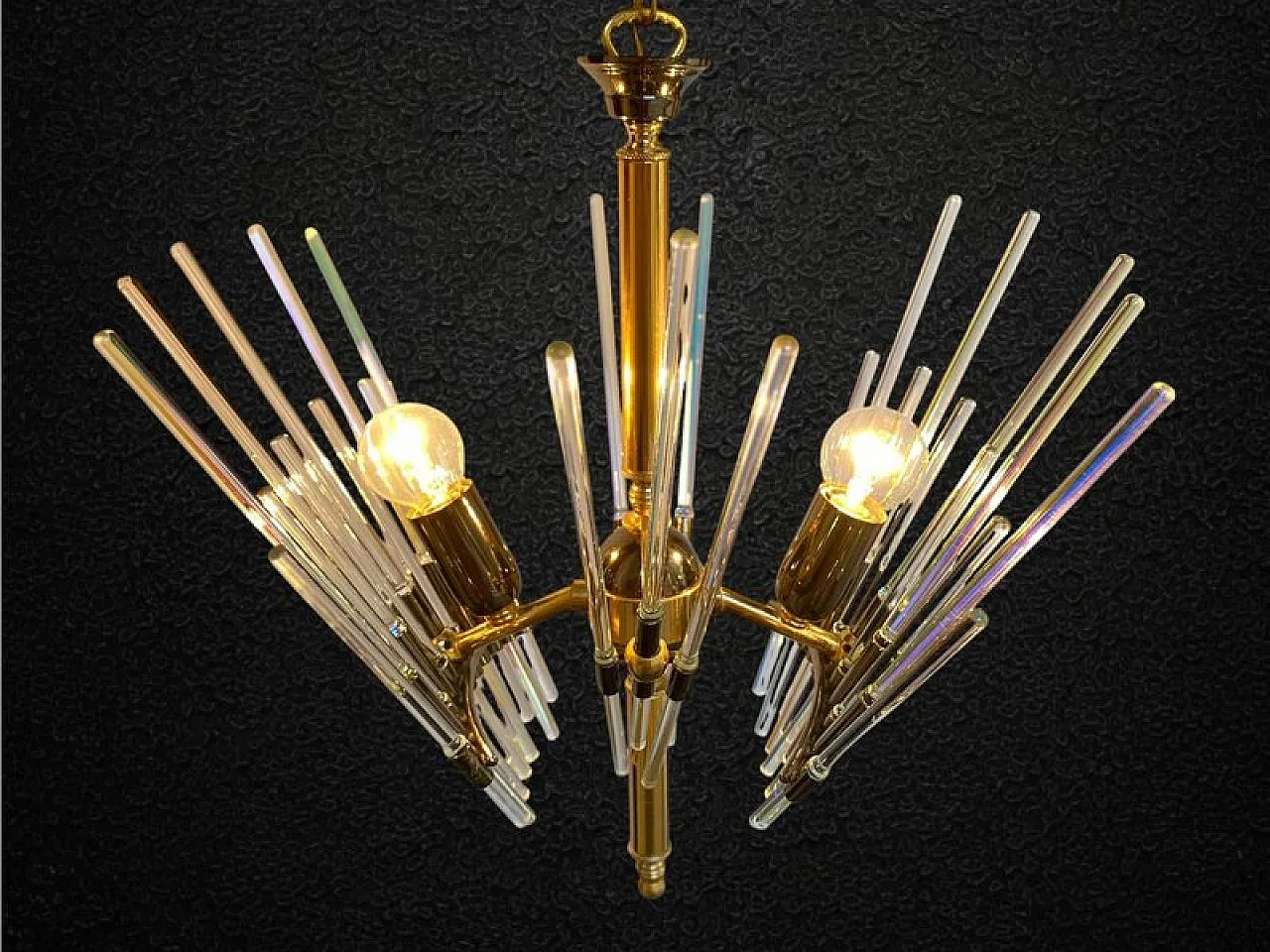 Lampadario Golden Era in ottone e vetro stile Sciolari, anni '60 2