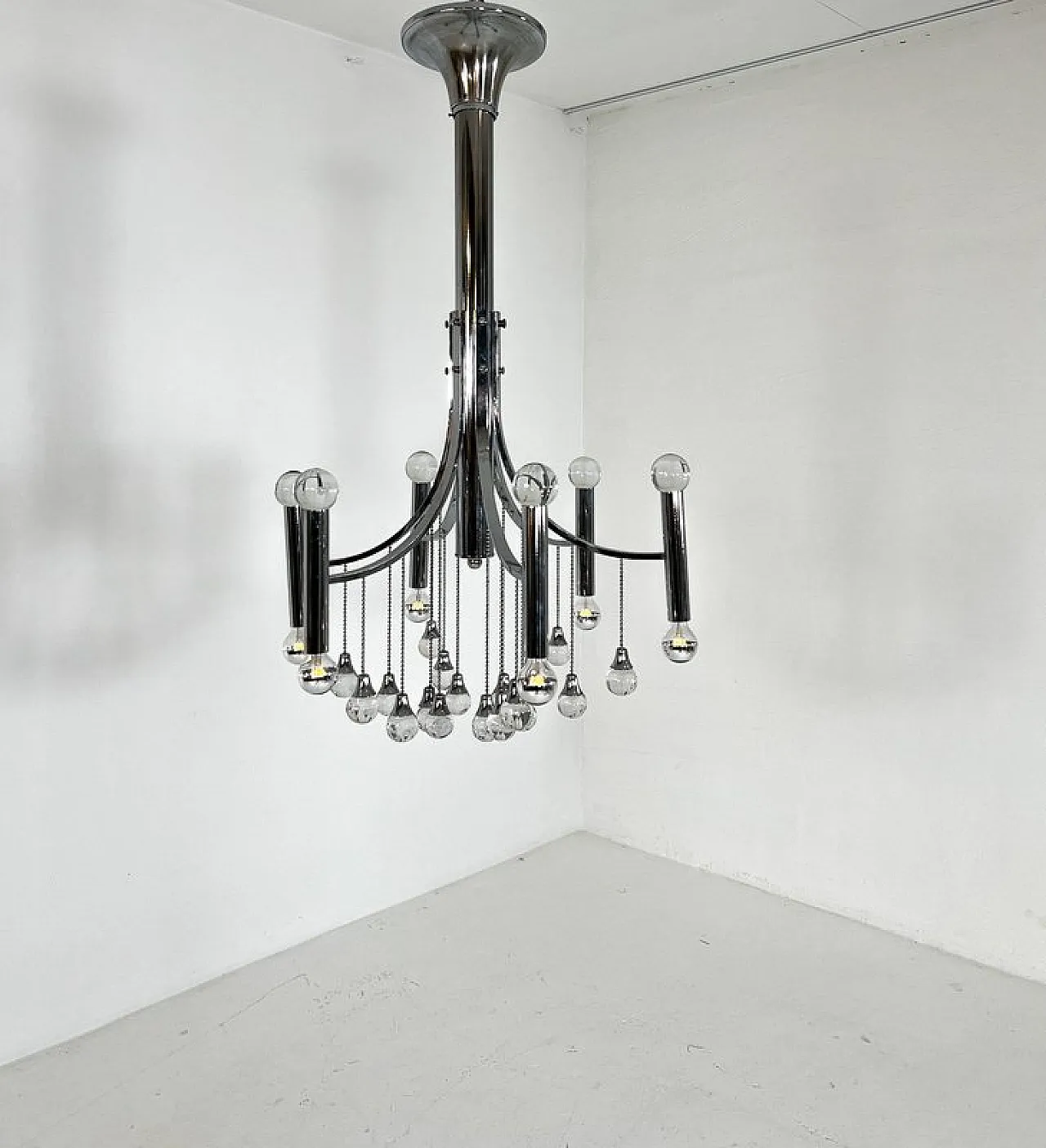 Celestial cascade chrome Chandelier in style of Sciolari, 1970s 2