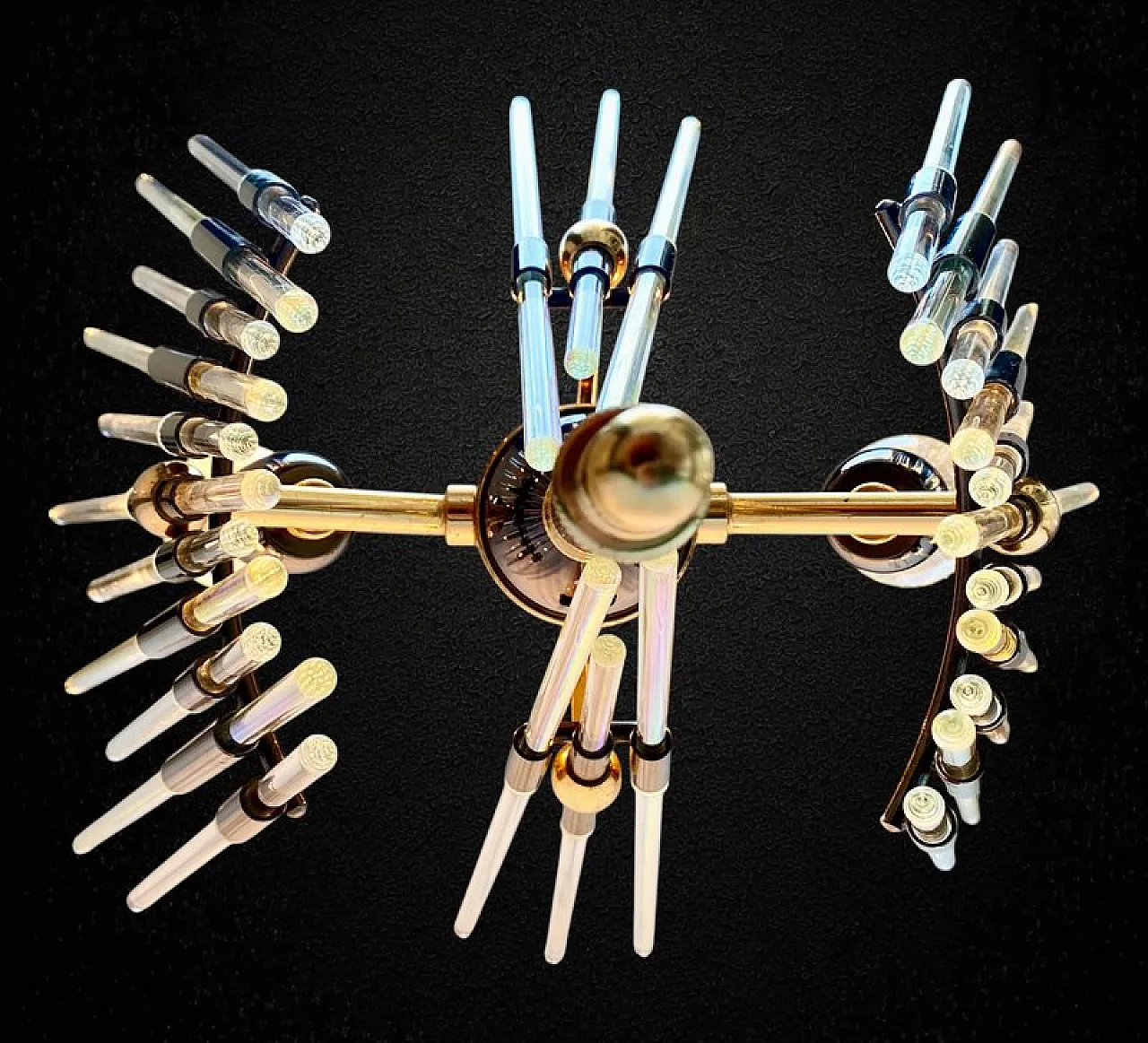 Lampadario Golden Era in ottone e vetro stile Sciolari, anni '60 4