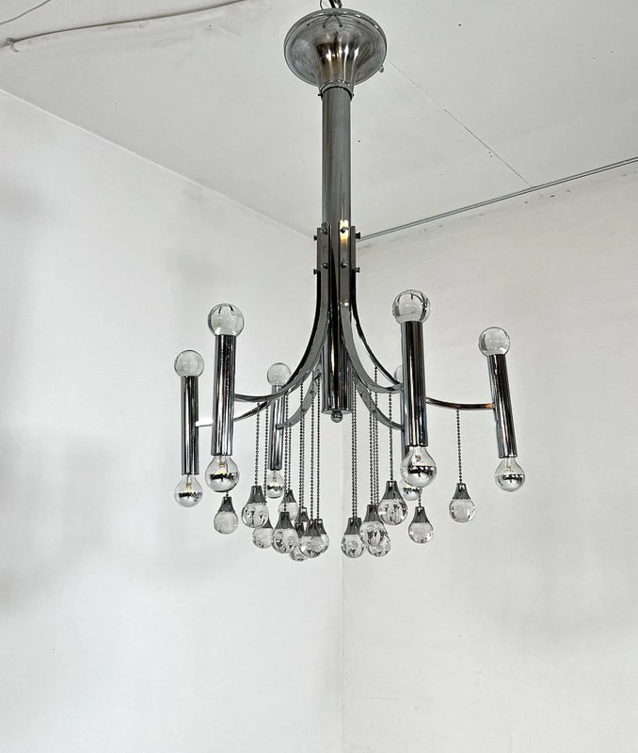 Celestial cascade chrome Chandelier in style of Sciolari, 1970s 4