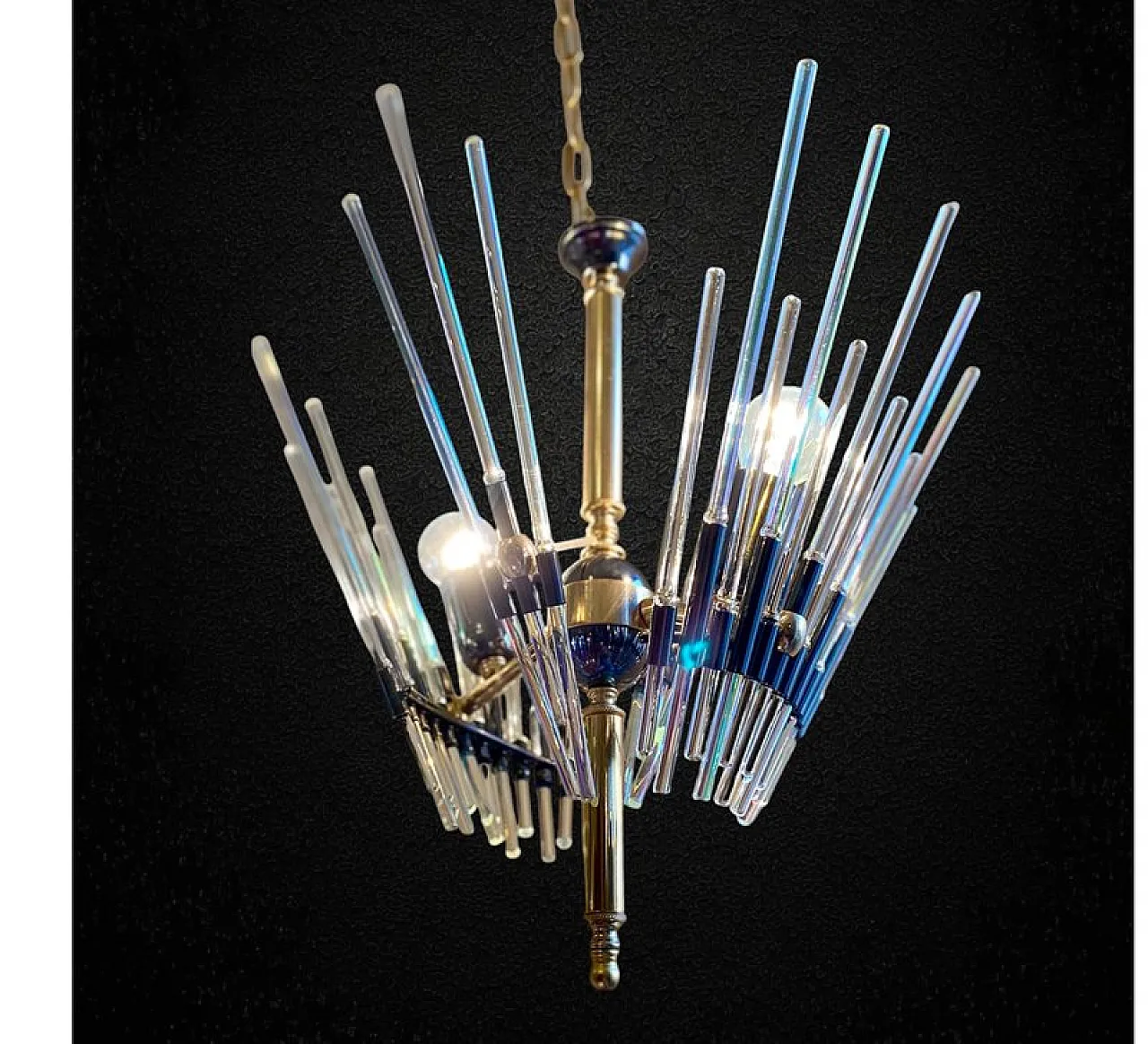 Lampadario Golden Era in ottone e vetro stile Sciolari, anni '60 8