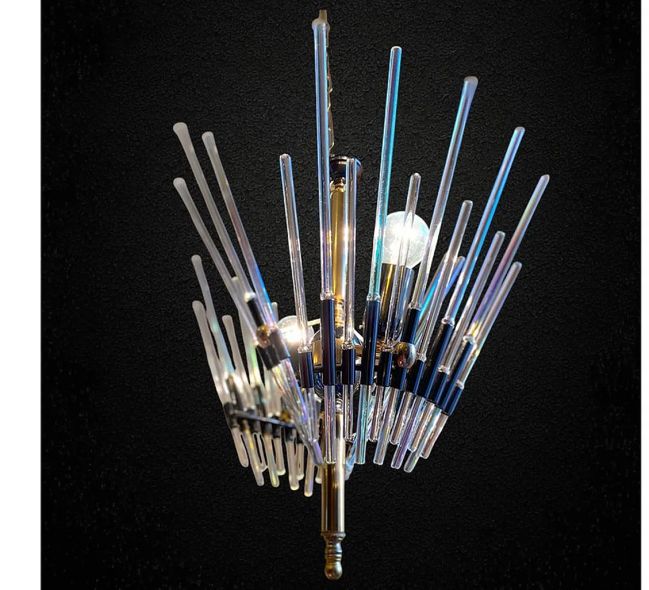 Lampadario Golden Era in ottone e vetro stile Sciolari, anni '60 9