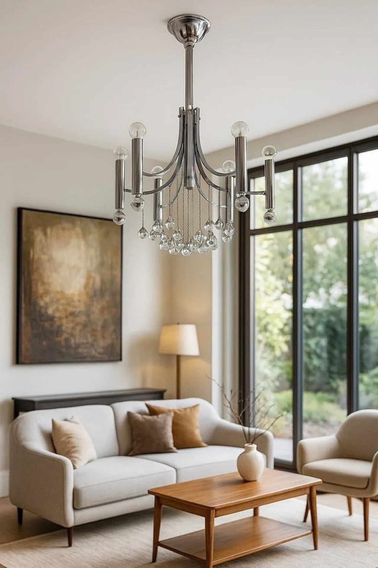 Celestial cascade chrome Chandelier in style of Sciolari, 1970s 9