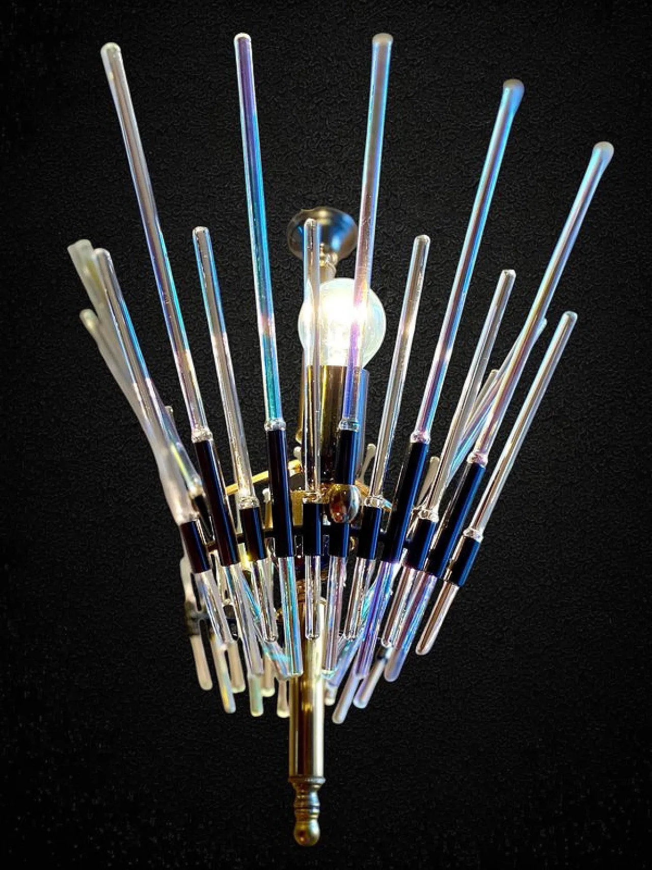 Lampadario Golden Era in ottone e vetro stile Sciolari, anni '60 11