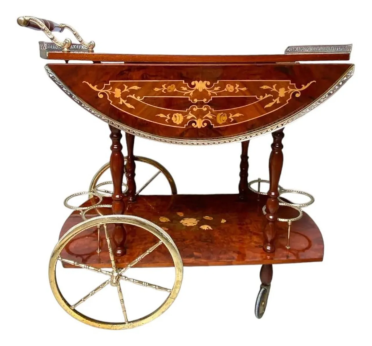 Carrello bar Hollywood Regency in legno e ottone, anni '60 1