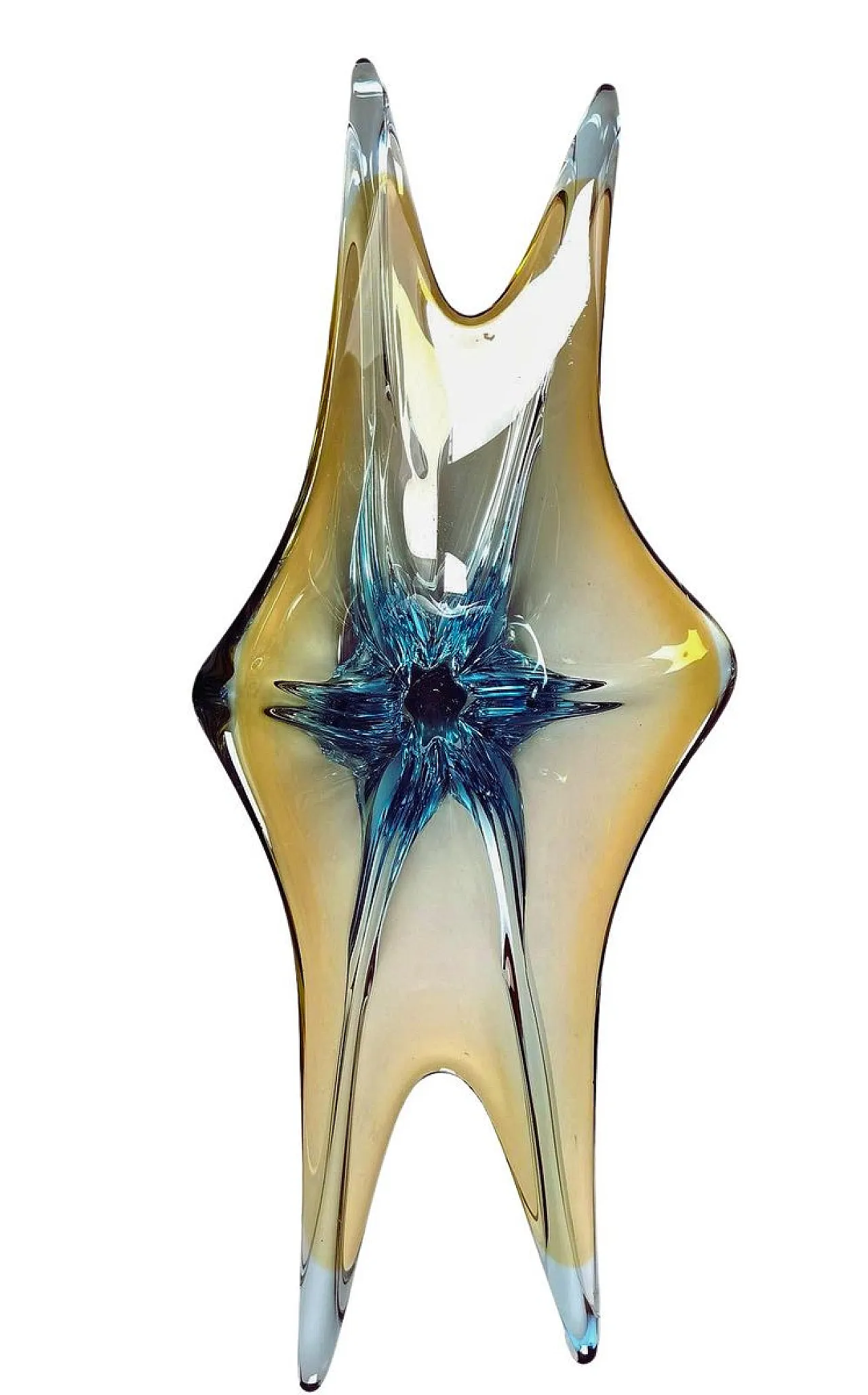 Art glass multicolor light blue basket fruit bowl, 1970s 3