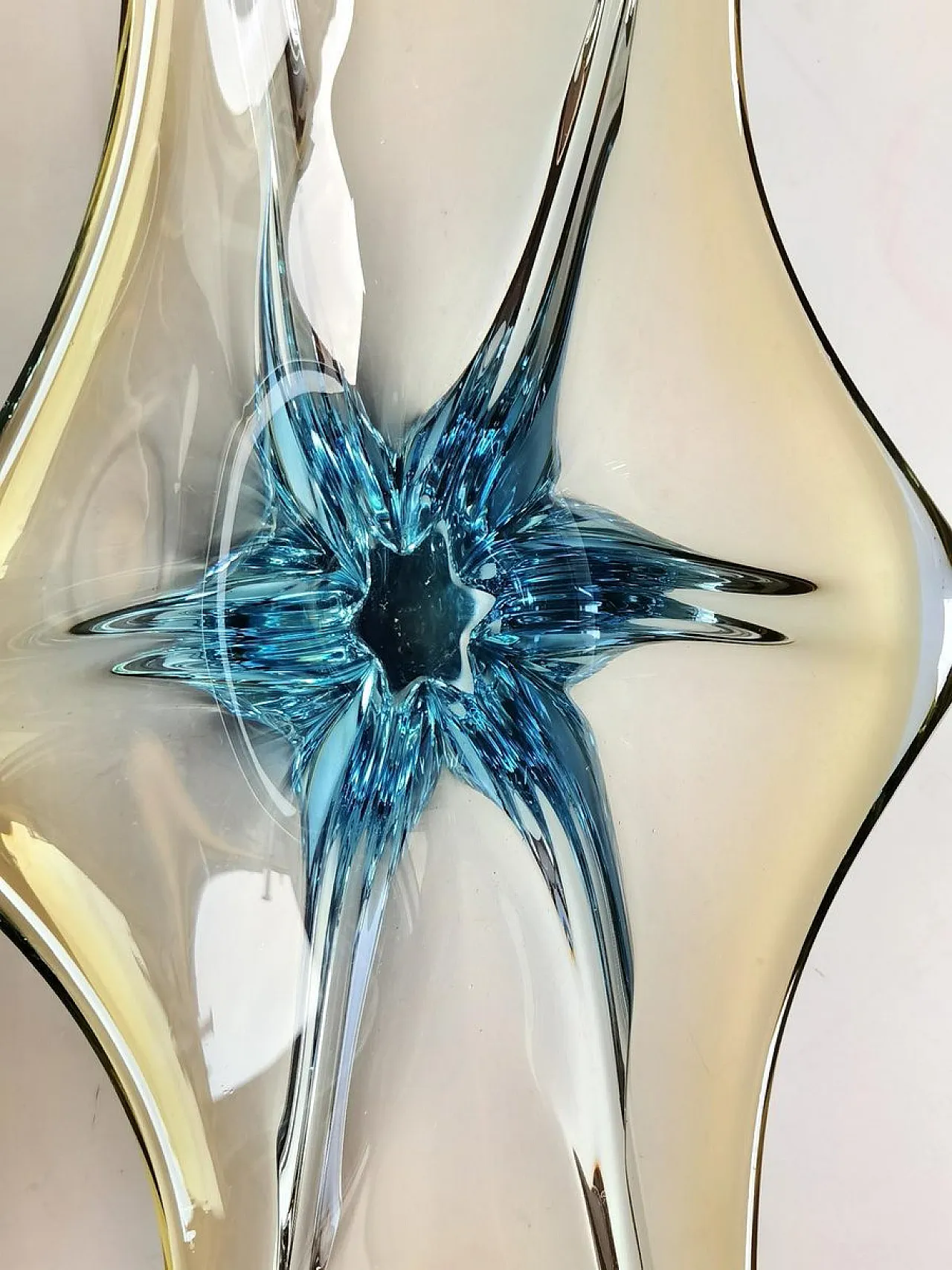 Art glass multicolor light blue basket fruit bowl, 1970s 4