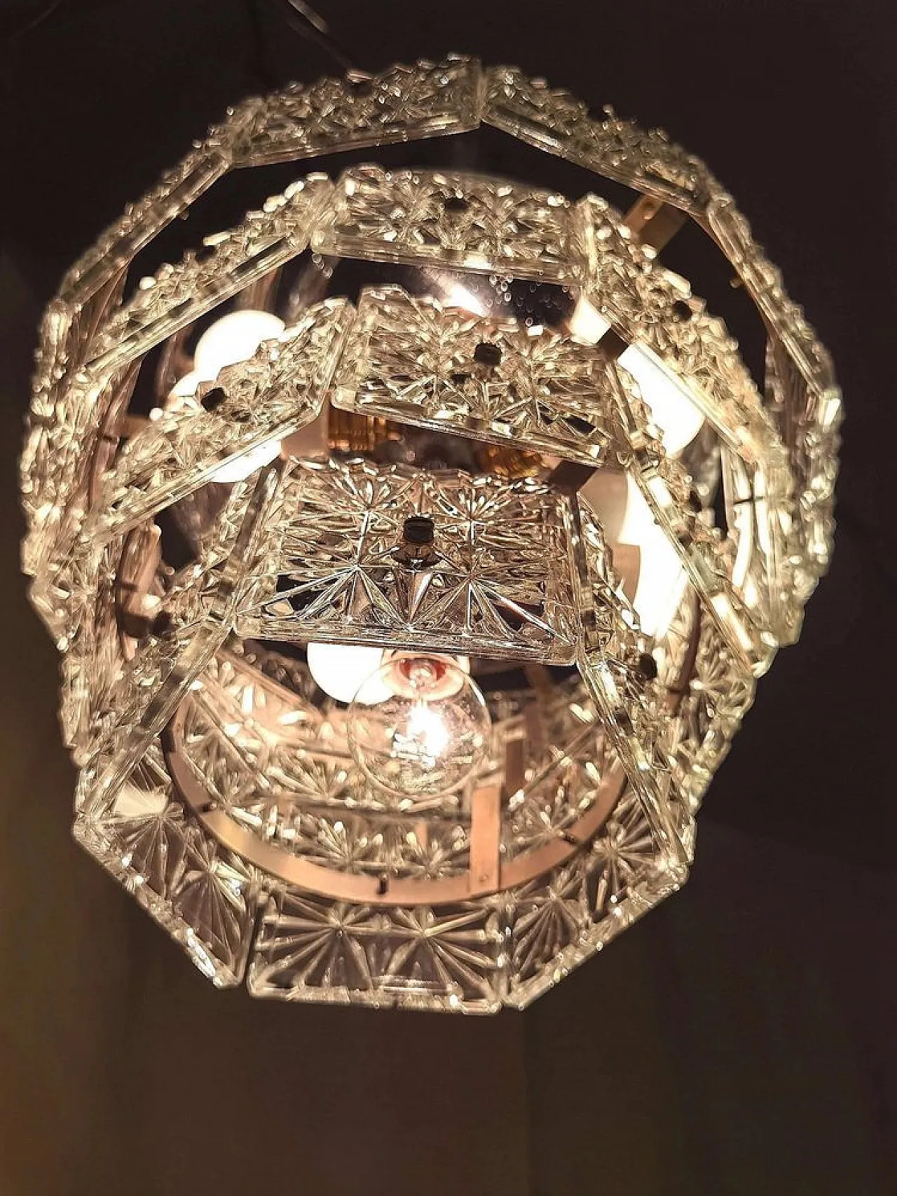 Lampadario in cristallo sfaccettato di Kinkeldey, anni '70 4