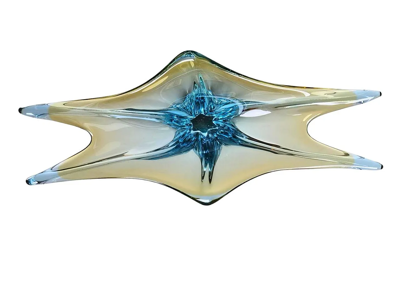 Art glass multicolor light blue basket fruit bowl, 1970s 6