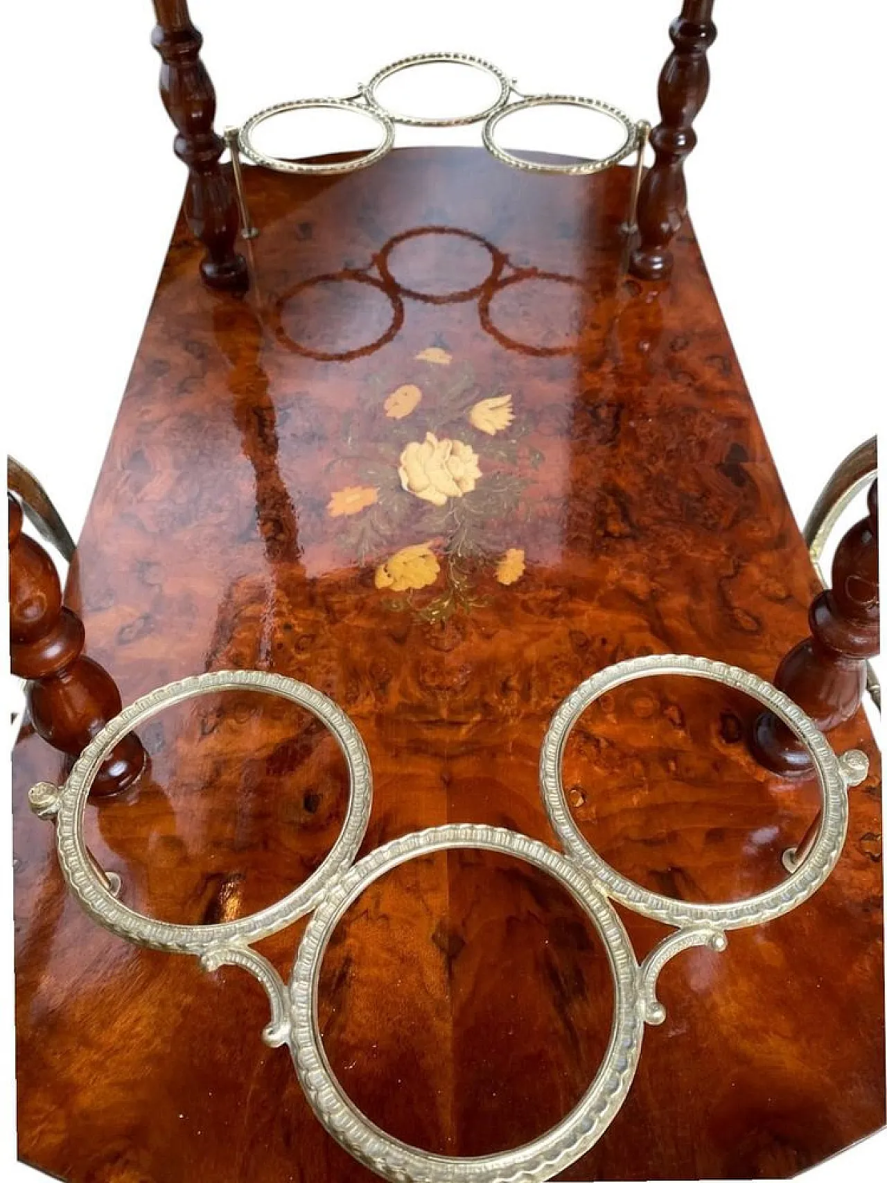 Carrello bar Hollywood Regency in legno e ottone, anni '60 5