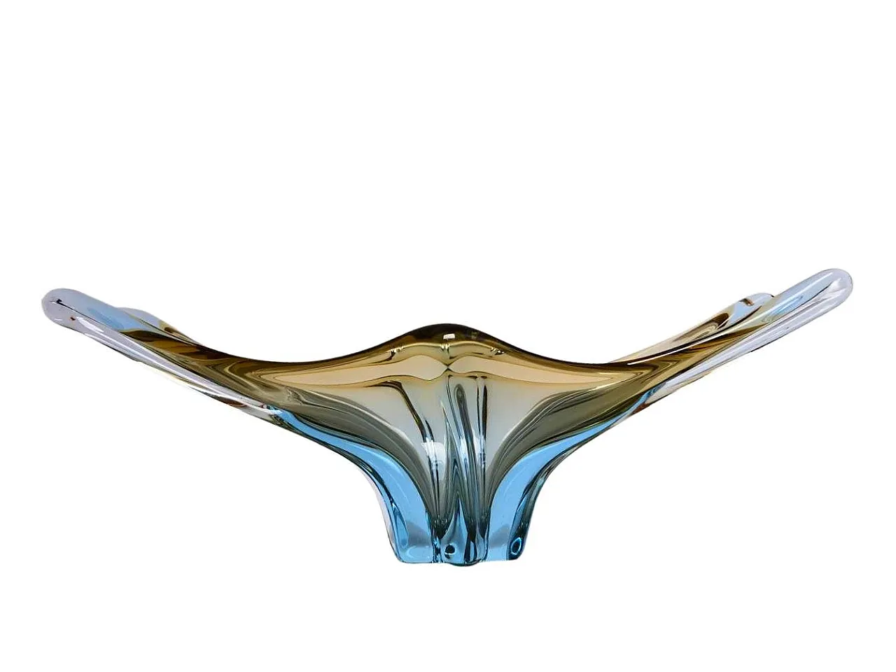 Art glass multicolor light blue basket fruit bowl, 1970s 7