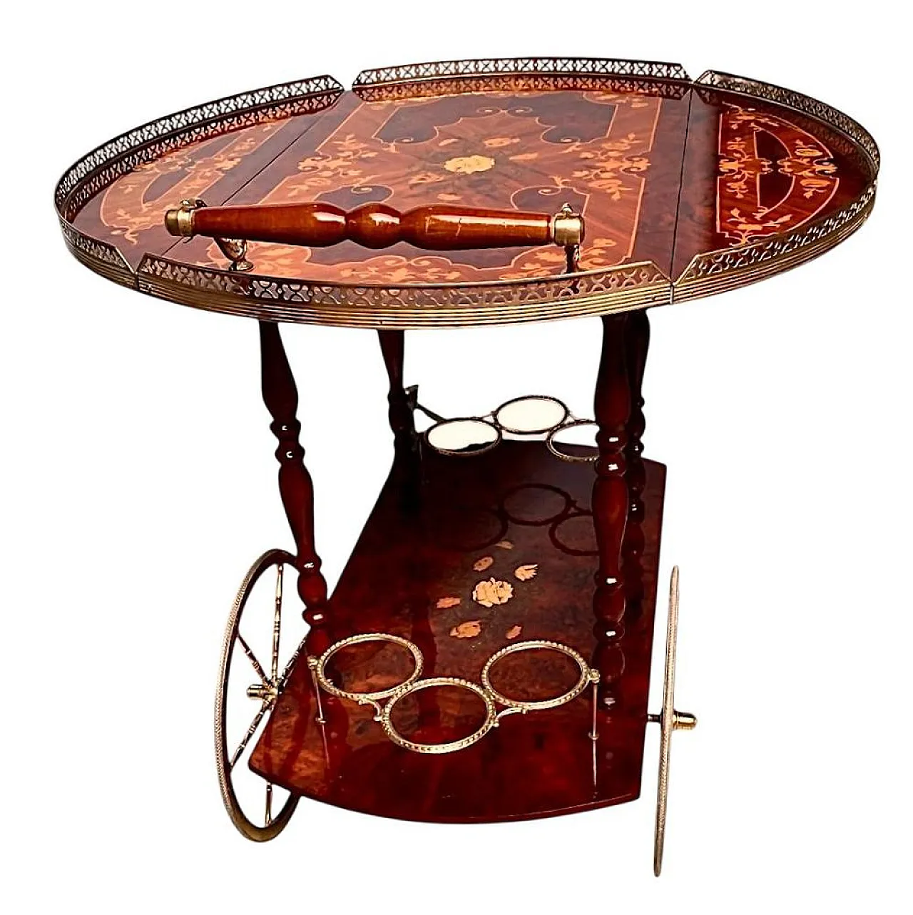 Carrello bar Hollywood Regency in legno e ottone, anni '60 6