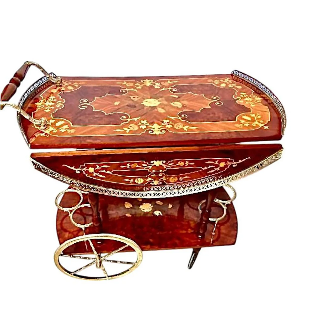 Carrello bar Hollywood Regency in legno e ottone, anni '60 7