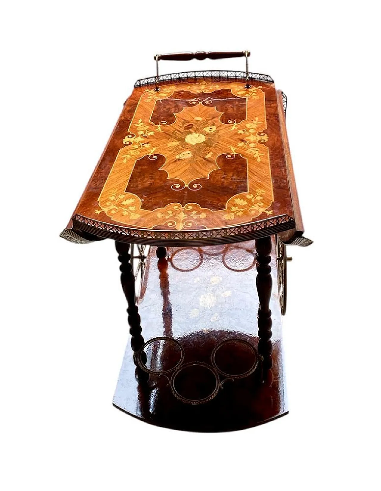 Carrello bar Hollywood Regency in legno e ottone, anni '60 9