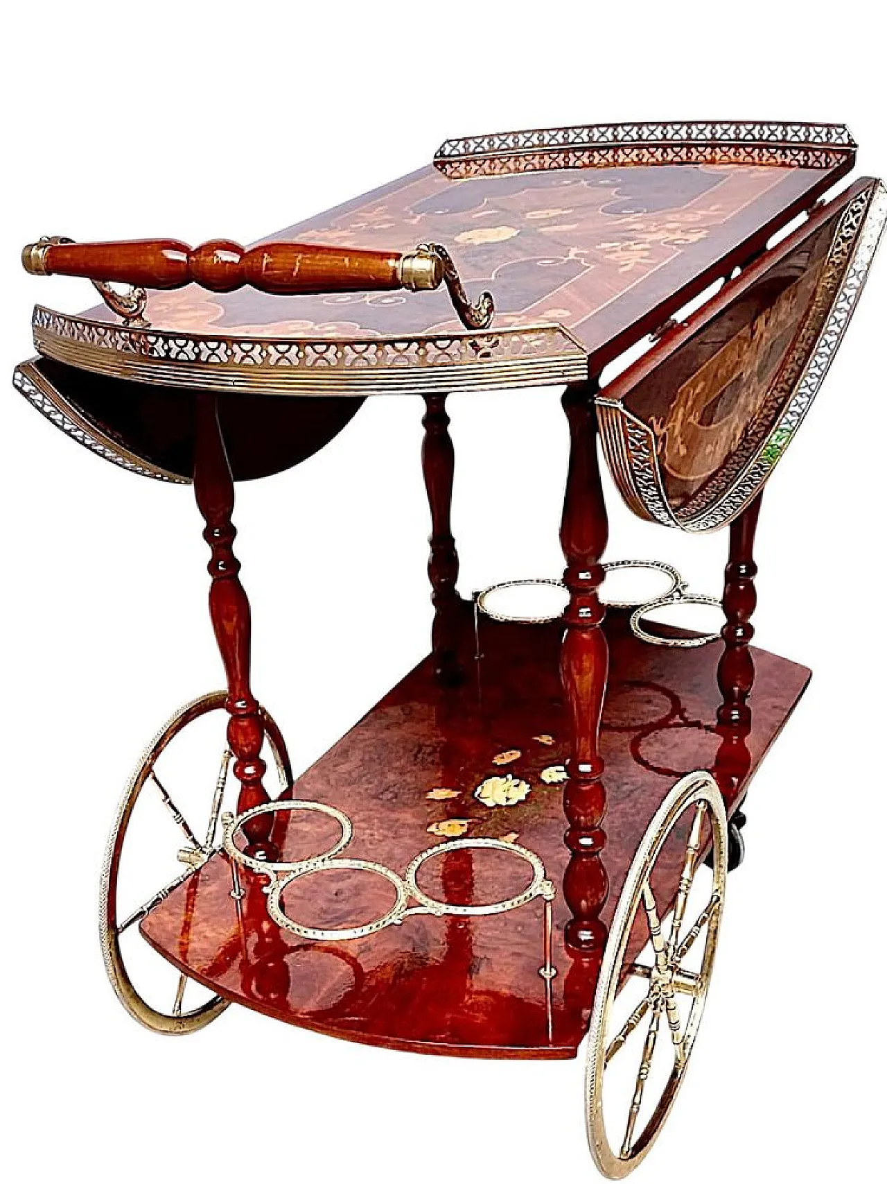 Carrello bar Hollywood Regency in legno e ottone, anni '60 10