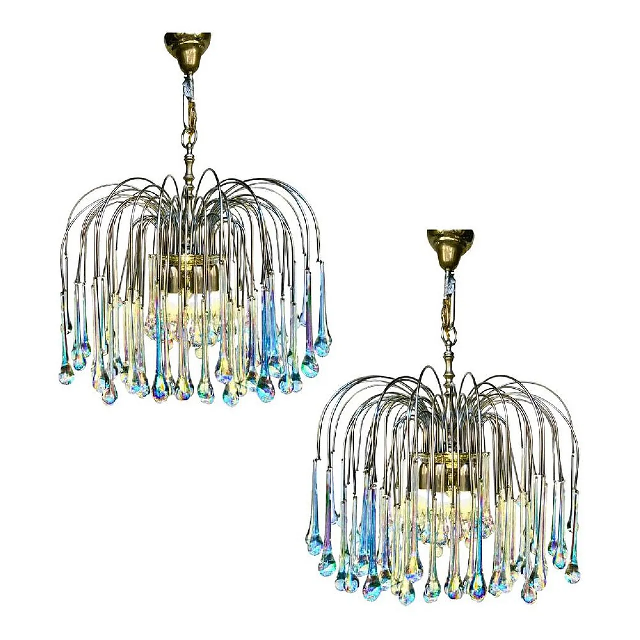 Coppia di lampadari Lady Victoria in vetro di Murano, anni '70 1