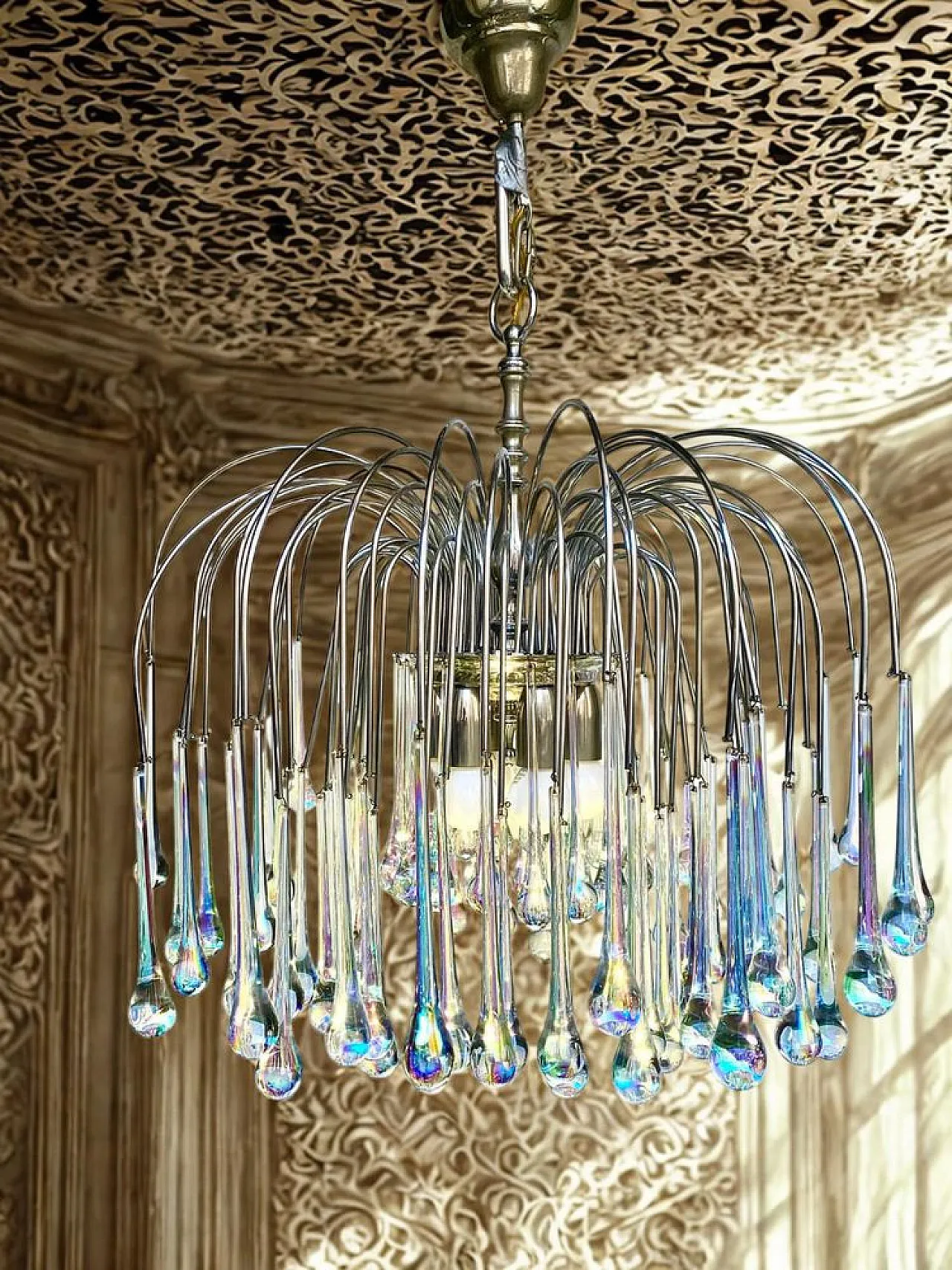 Coppia di lampadari Lady Victoria in vetro di Murano, anni '70 9