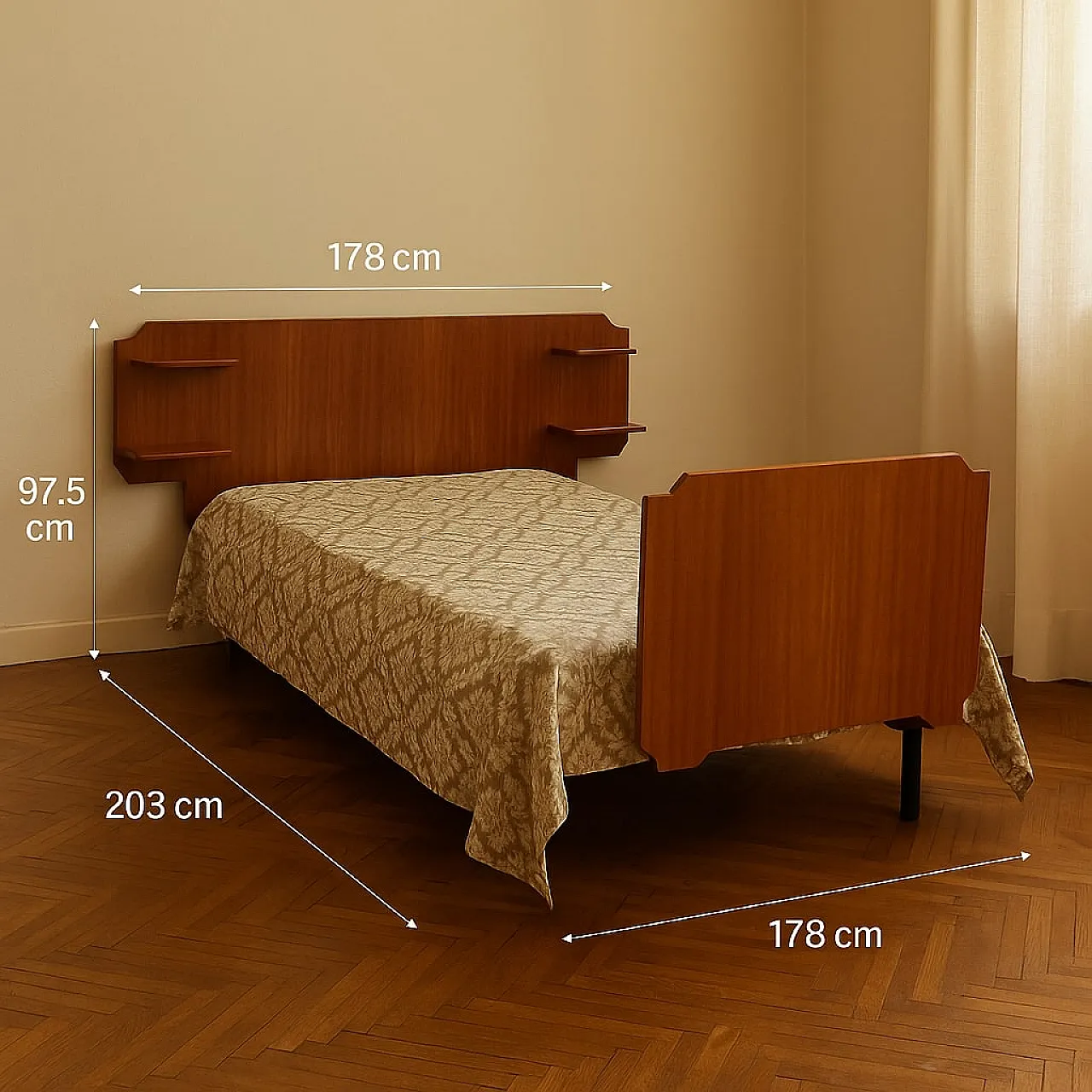 Mahogany veneered single bed frame, 1950s 2