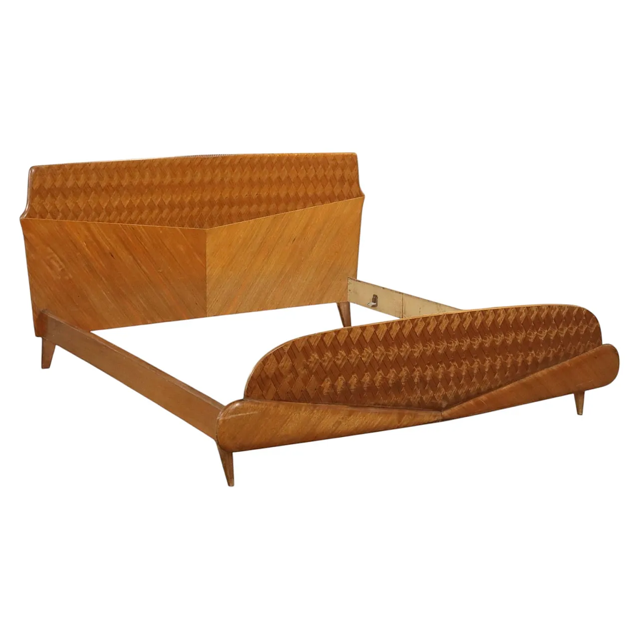 Exotic wood veneer double bed frame, 1960s 1