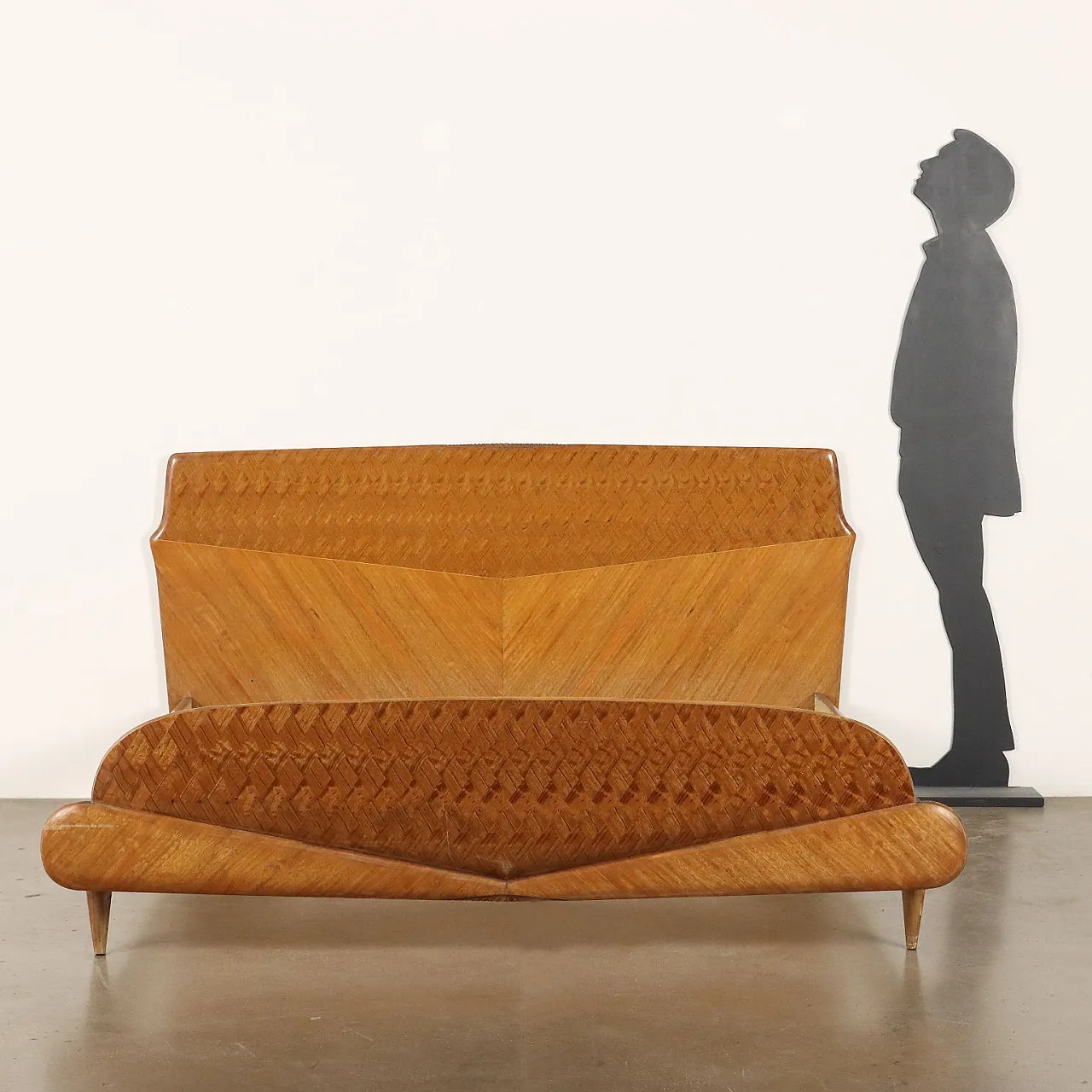 Exotic wood veneer double bed frame, 1960s 3