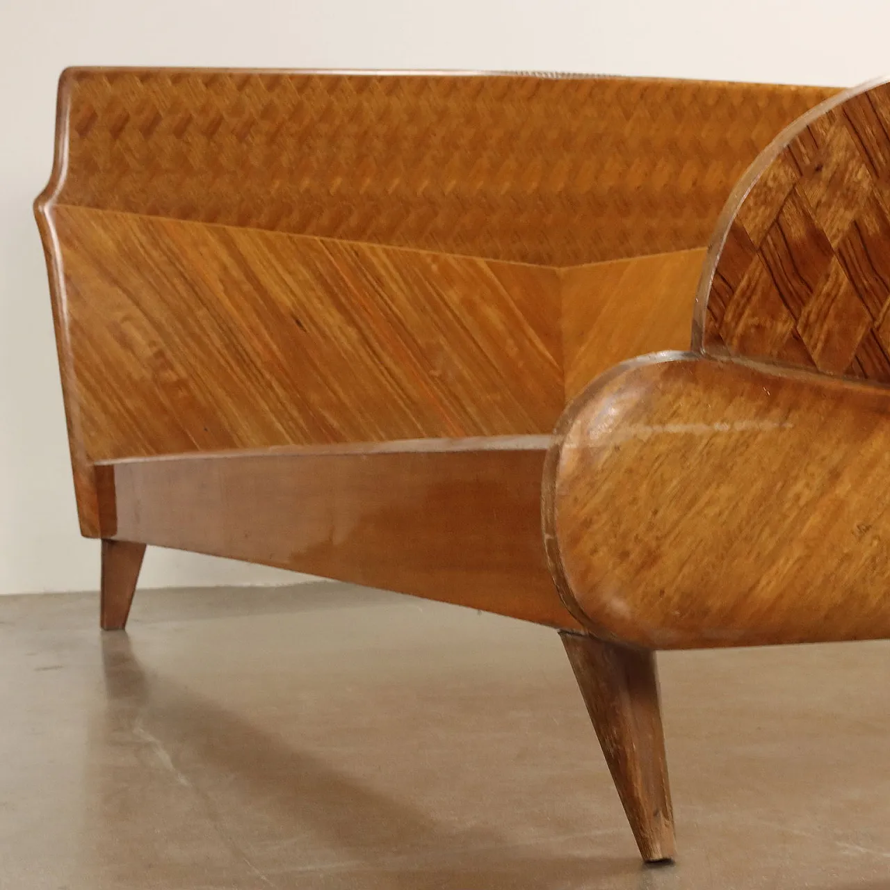 Exotic wood veneer double bed frame, 1960s 9