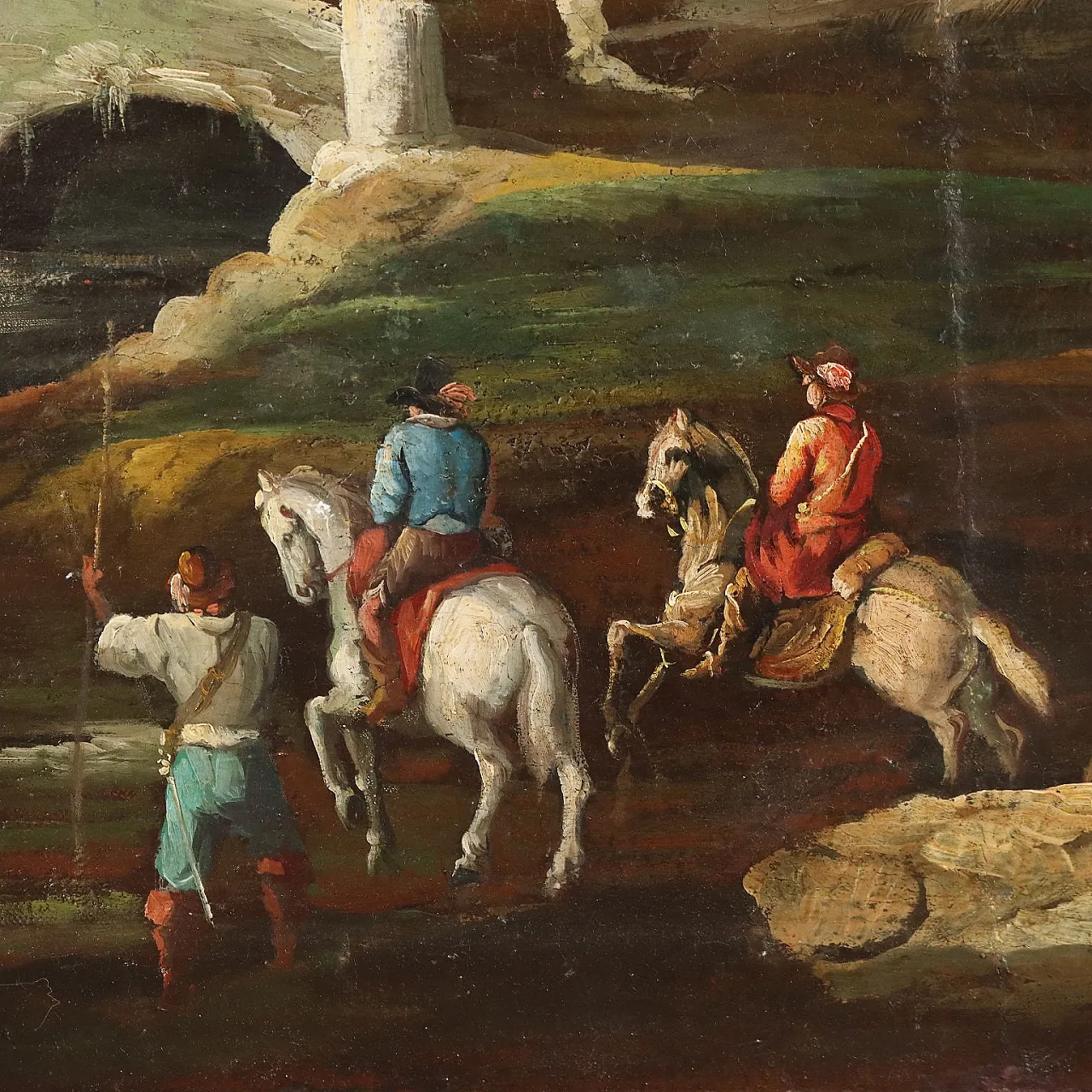 Paesaggio con Cavalieri e Rovine, olio su tela, '700 4