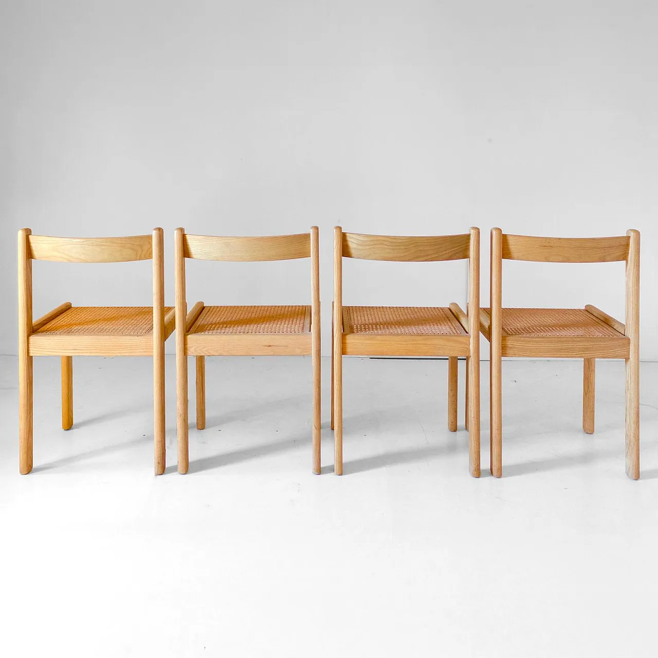 4 oak and straw chairs of Vienna, 70s 4