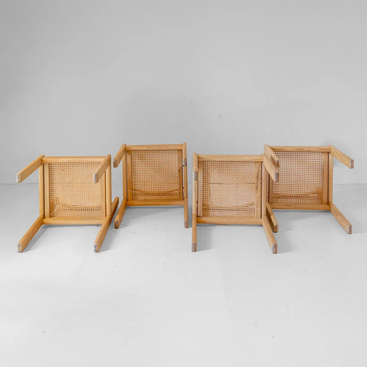 4 oak and straw chairs of Vienna, 70s 11