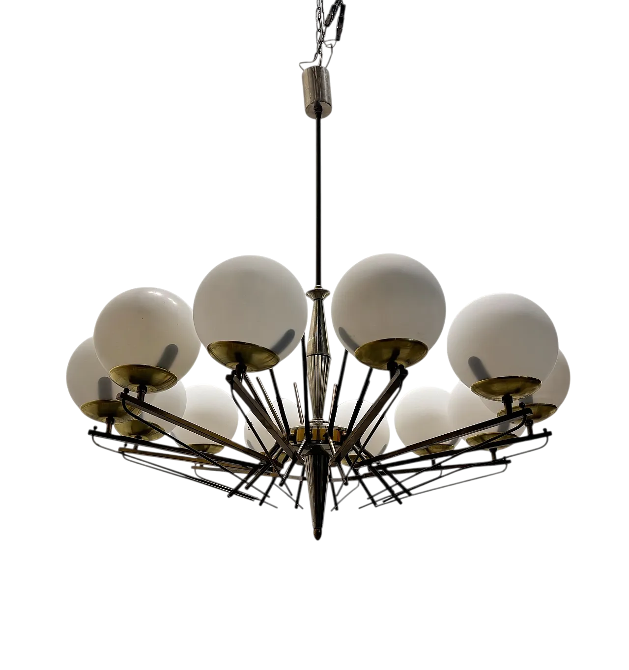 Lampadario Sputnik in bronzo e vetro, anni '60 7