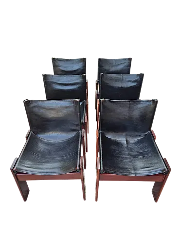 6 sedie di Afra & Tobia Scarpa per Molteni pelle, anni '70