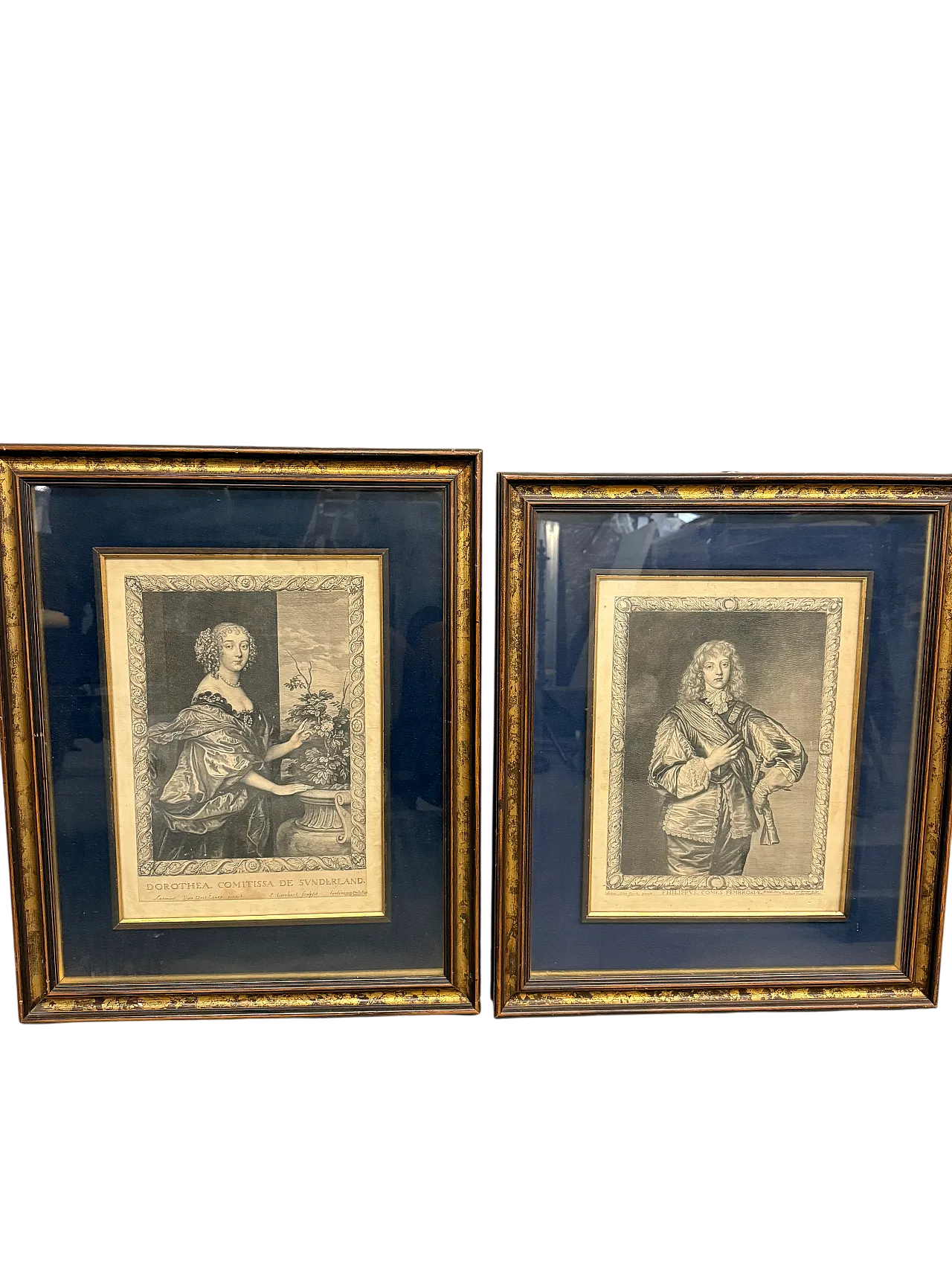 Coppia di incisioni Van Dyck. Pierre Lombart, Dorothea, '600 15