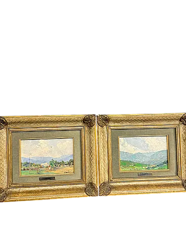 Coppia di dipinti paesaggio francesi firmati Sarinè, '900
