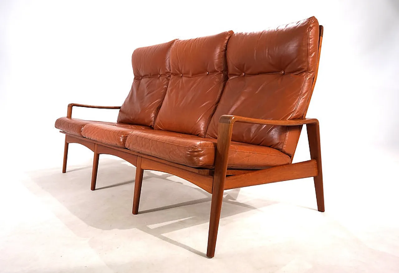 Divano in pelle a 3 posti Komfort di Arne Wahl Iversen, anni '60 1