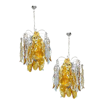 Coppia di lampadari in vetro di Murano dorato, anni '70