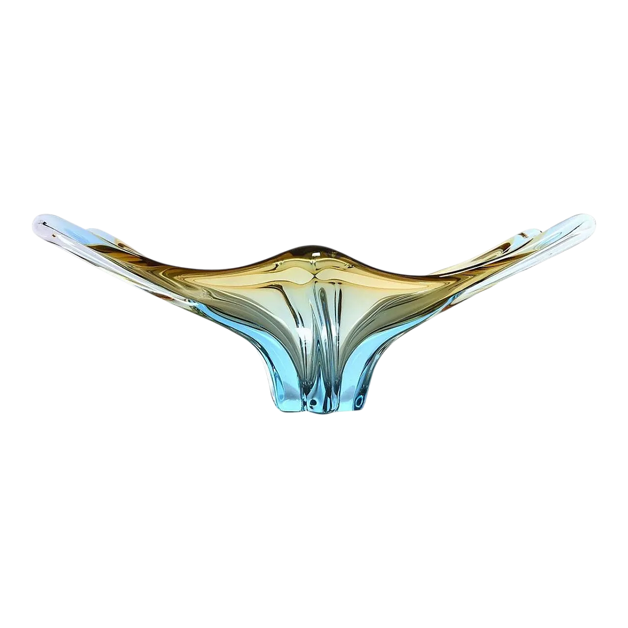 Art glass multicolor light blue basket fruit bowl, 1970s 8