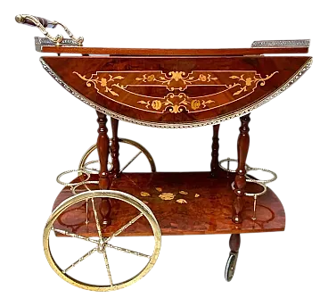 Carrello bar Hollywood Regency in legno e ottone, anni '60