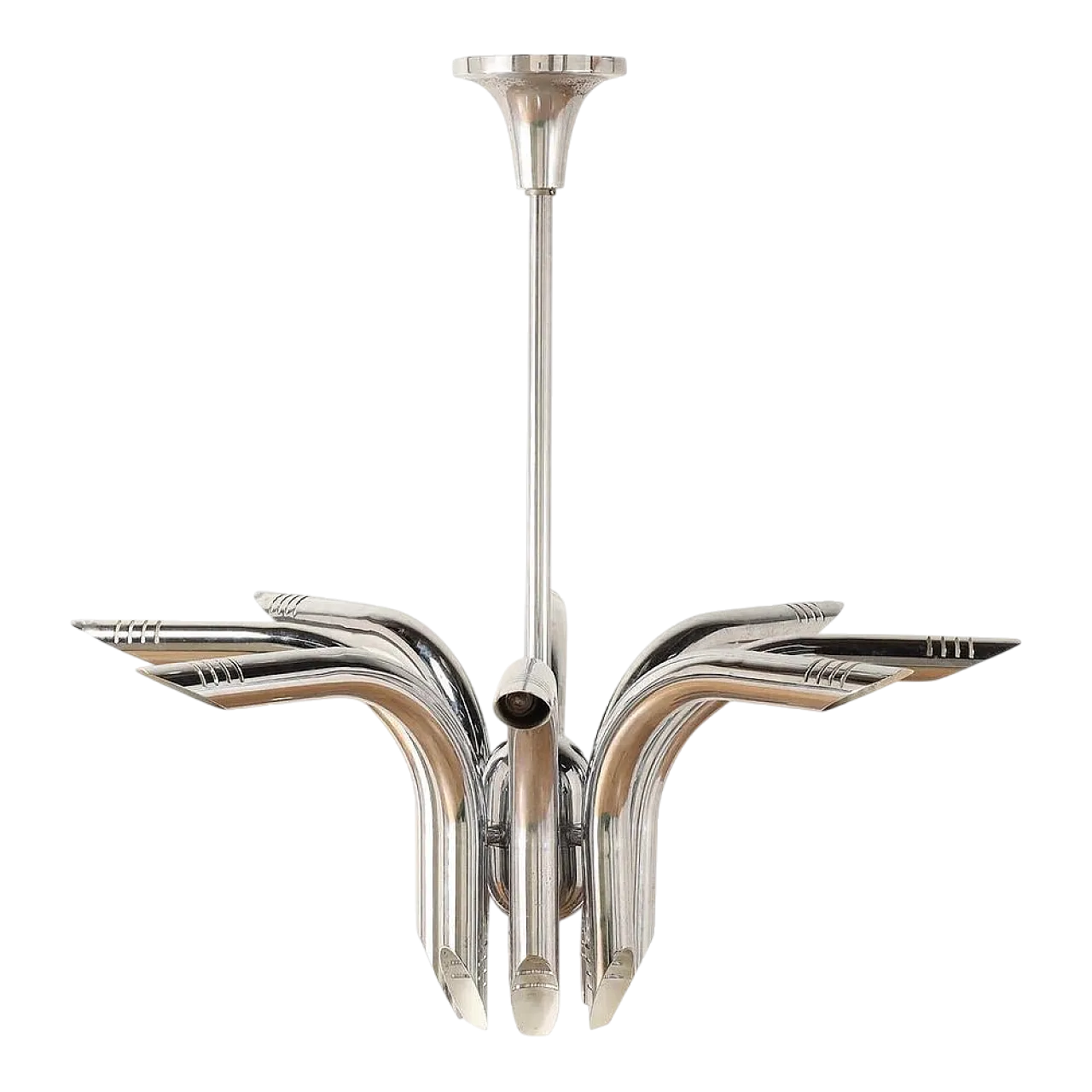 Lampadario Pipe in metallo cromato di Goffredo Reggiani, anni '80 13