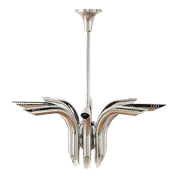 Lampadario Pipe in metallo cromato di Goffredo Reggiani, anni '80