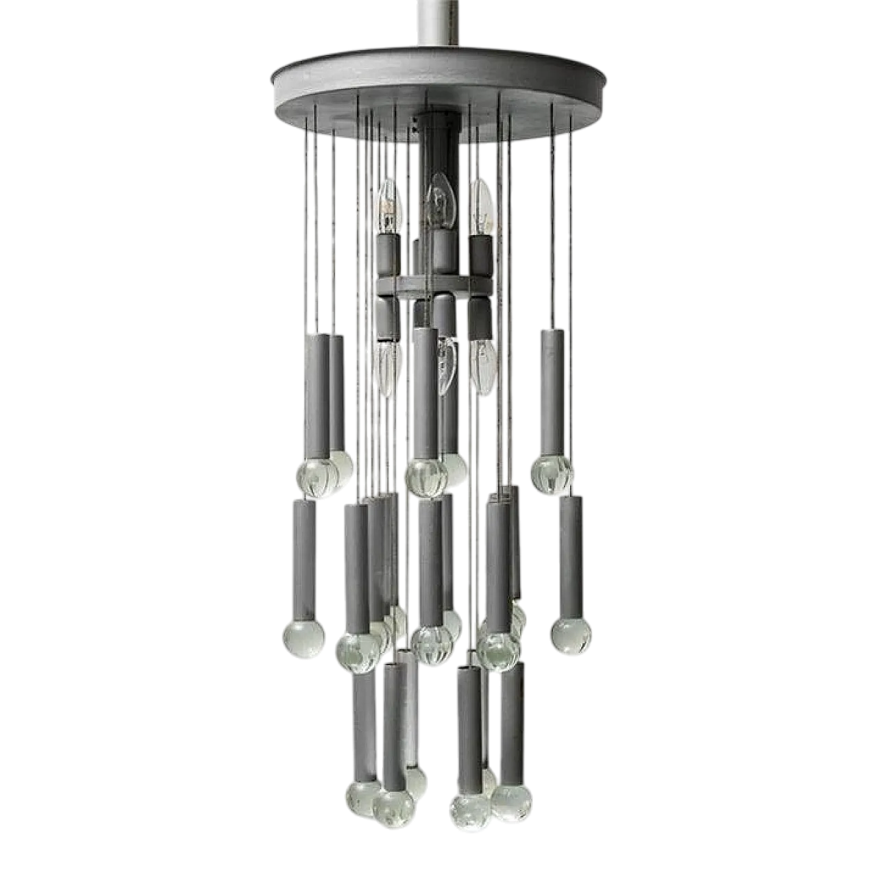 Lampadario in metallo cromato e vetro di Gaetano Sciolari, anni '70 7