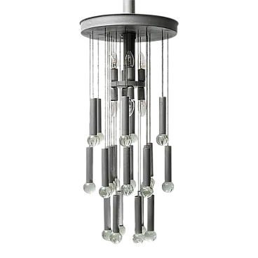 Lampadario in metallo cromato e vetro di Gaetano Sciolari, anni '70