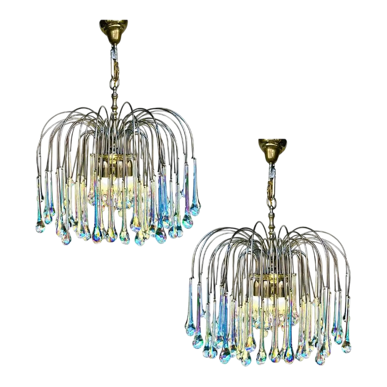 Coppia di lampadari Lady Victoria in vetro di Murano, anni '70 10