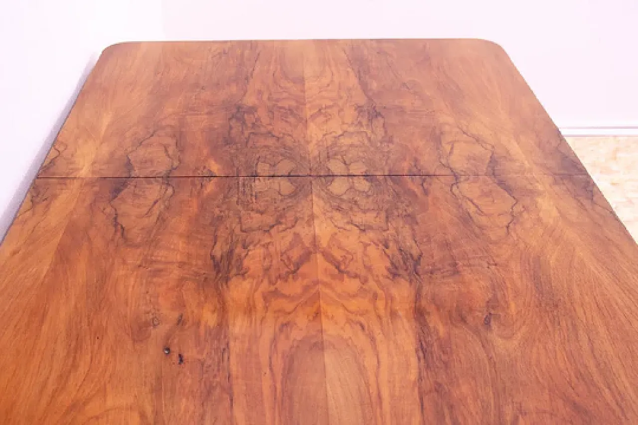 Tavolo da pranzo regolabile in noce, anni '30 12