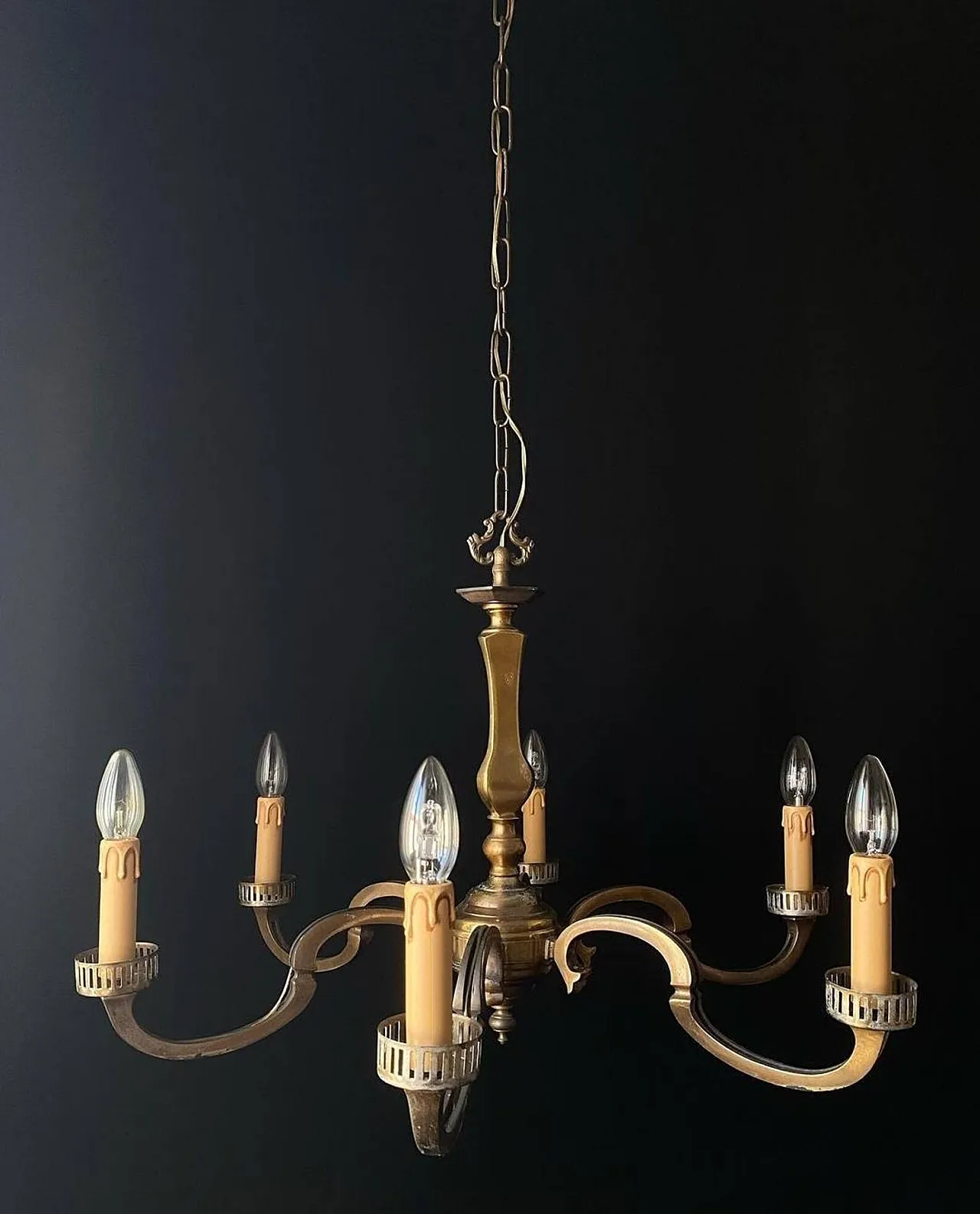 Classic chandelier in bronze and brass, mid-20th century 2
