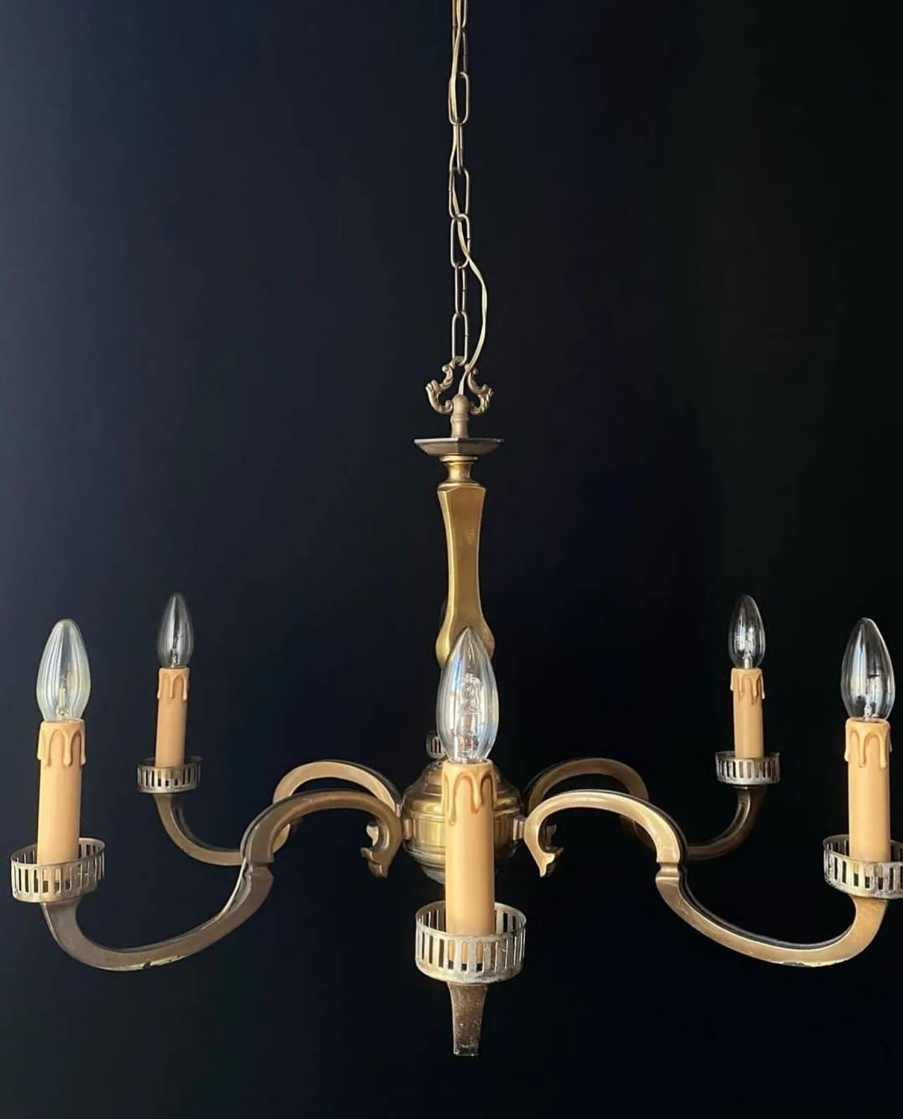 Classic chandelier in bronze and brass, mid-20th century 3