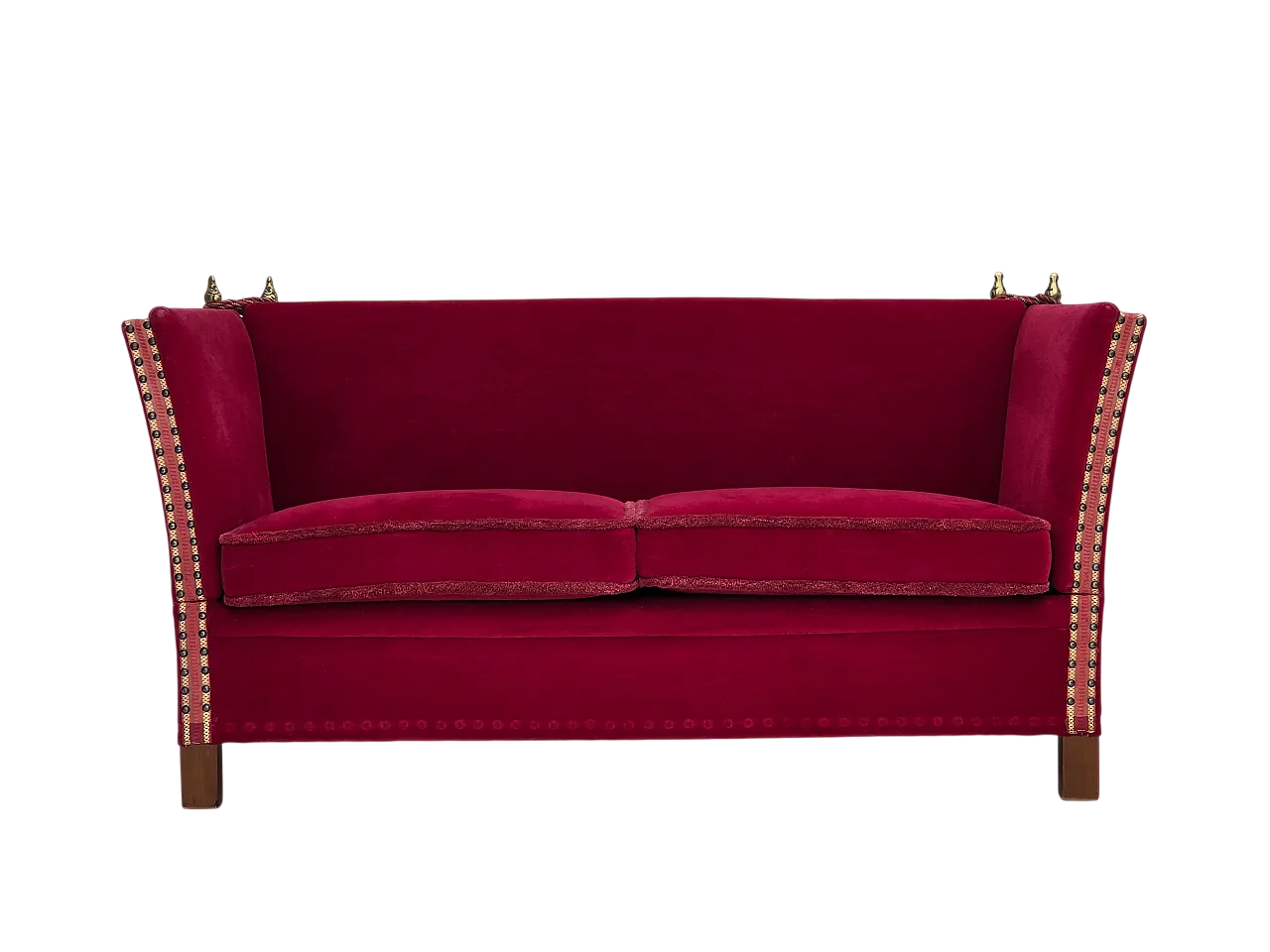 Danish 2-seater Spanish drop arm sofa, furniture velour, 1970s 21